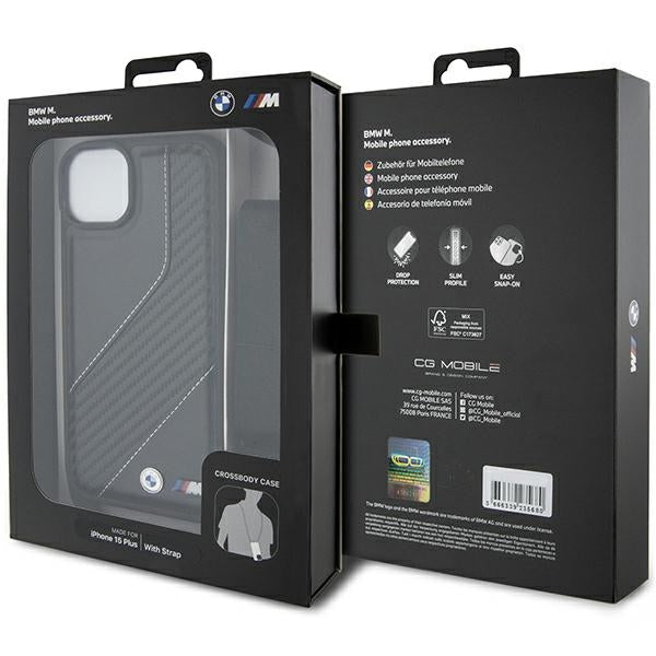 BMW M Edition Carbon Stripe &amp; Strap case for iPhone 15 / 14 / 13 - black