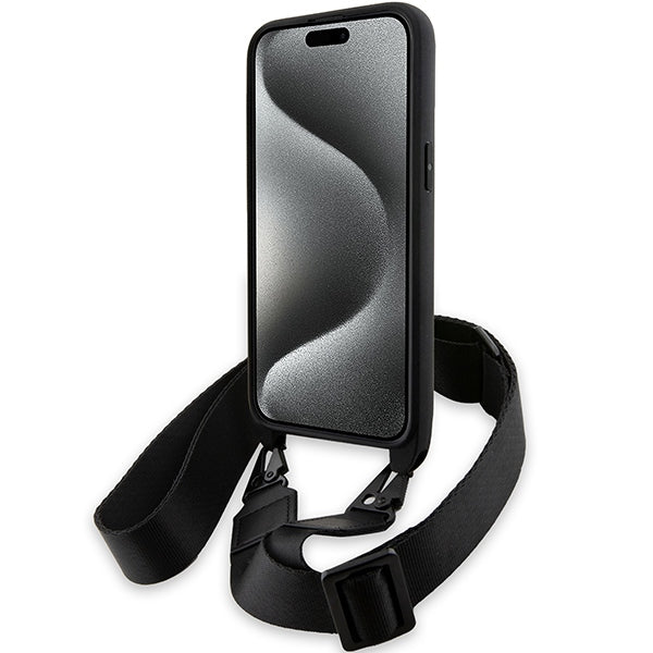 BMW M Edition Carbon Tricolor Lines &amp; Strap case for iPhone 15 Pro Max - black