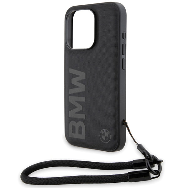 BMW Signature Leather Wordmark Cord case for iPhone 15 Pro Max - black