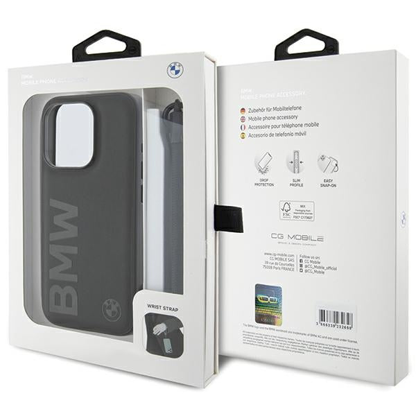 BMW Signature Leather Wordmark Cord case for iPhone 15 Pro Max - black
