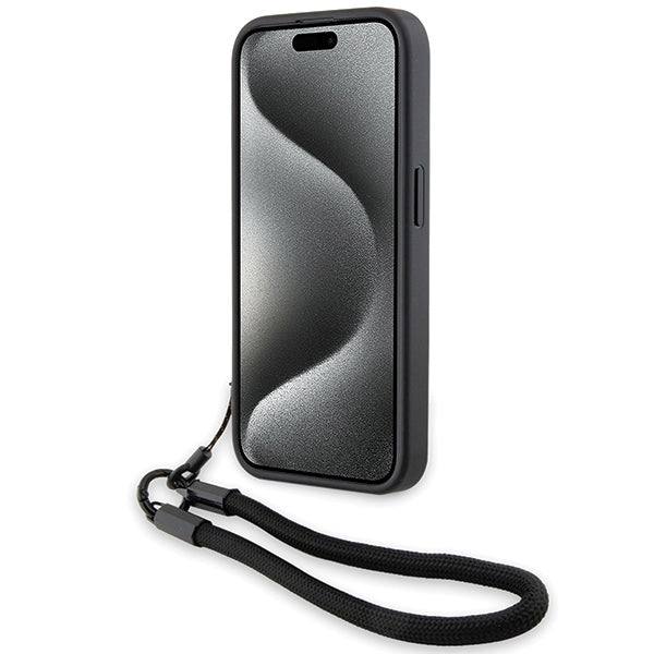 BMW Signature Leather Wordmark Cord case for iPhone 15 Pro Max - black