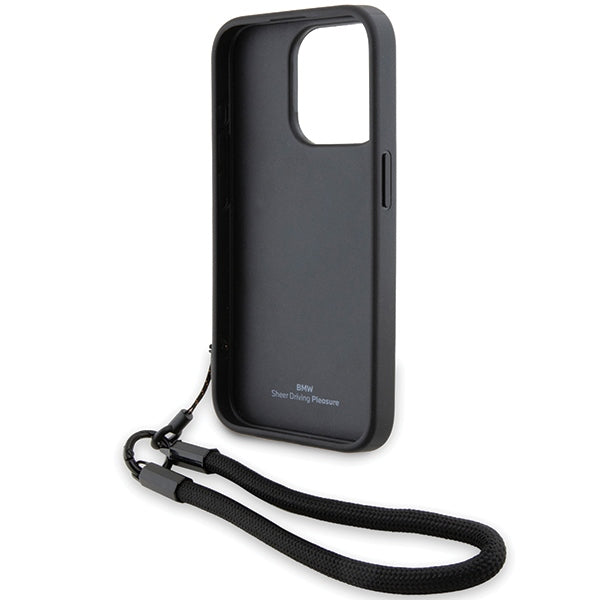 BMW Signature Leather Wordmark Cord case for iPhone 15 Pro Max - black