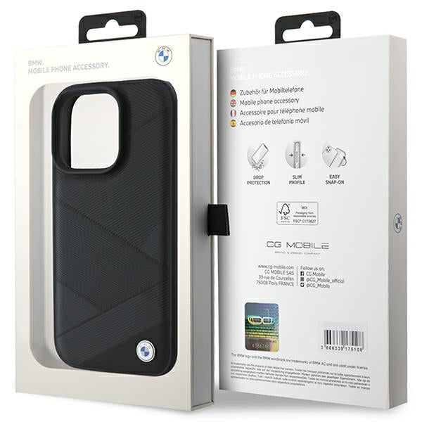 BMW Signature Leather Crossing Lines Pattern iPhone 16 Pro Case - Black