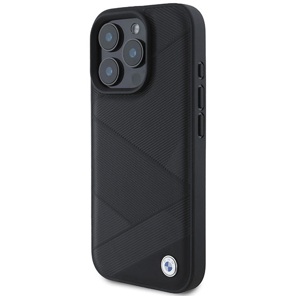 BMW Signature Leather Crossing Lines Pattern iPhone 16 Pro Case - Black