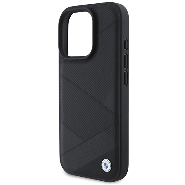 BMW Signature Leather Crossing Lines Pattern iPhone 16 Pro Case - Black