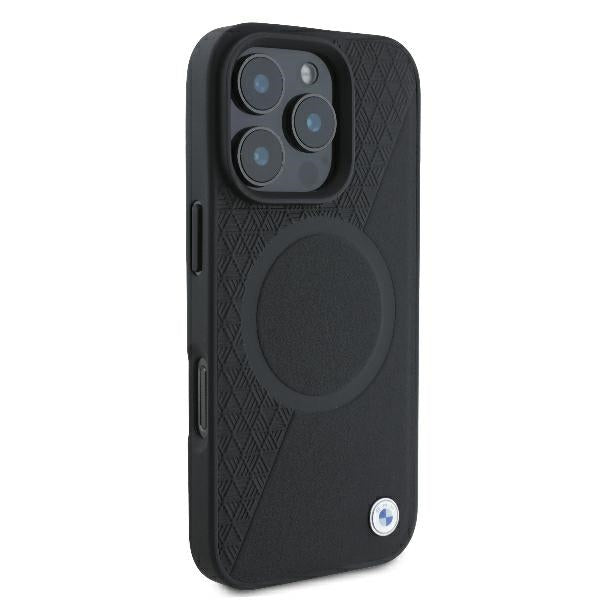 BMW Signature Leather Half Textured &amp; Circle MagSafe case for iPhone 16 Pro - black