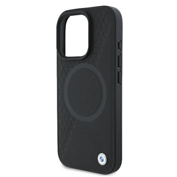 BMW Signature Leather Half Textured &amp; Circle MagSafe case for iPhone 16 Pro - black