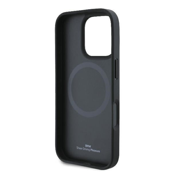 BMW Signature Leather Half Textured &amp; Circle MagSafe case for iPhone 16 Pro - black
