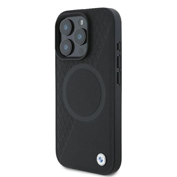 BMW Signature Leather Half Textured &amp; Circle MagSafe case for iPhone 16 Pro - black