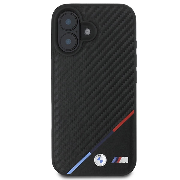 BMW Carbon Tricolor Line MagSafe iPhone 16 Plus Case - Black