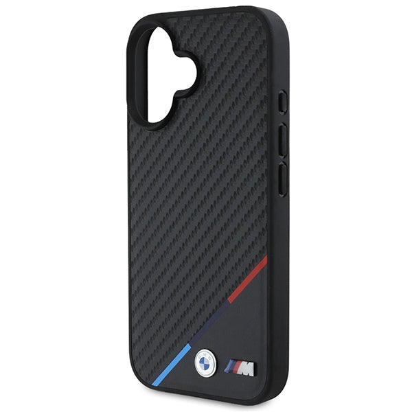 BMW Carbon Tricolor Line MagSafe iPhone 16 Plus Case - Black