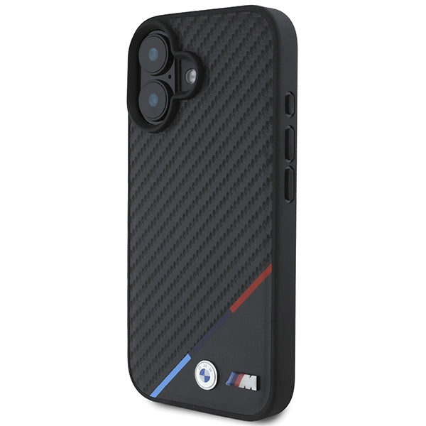 BMW Carbon Tricolor Line MagSafe iPhone 16 Plus Case - Black