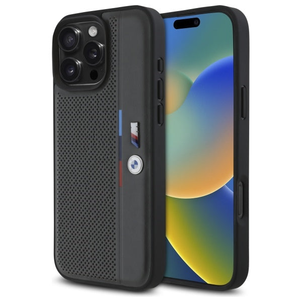 BMW M Perforated Tricolor Detail Line iPhone 16 Pro Case - Dark Gray