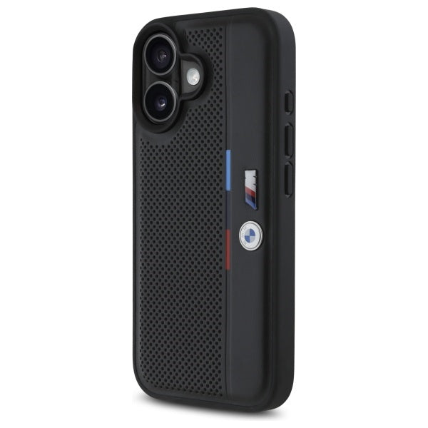 BMW M Perforated Tricolor Detail Line iPhone 16 Case - Black