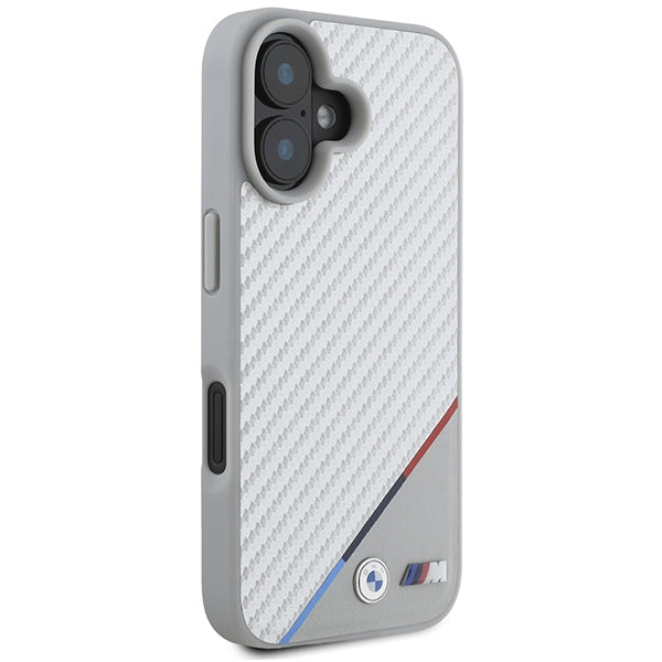 BMW M Carbon Tricolor Line MagSafe iPhone 16 Case - Gray