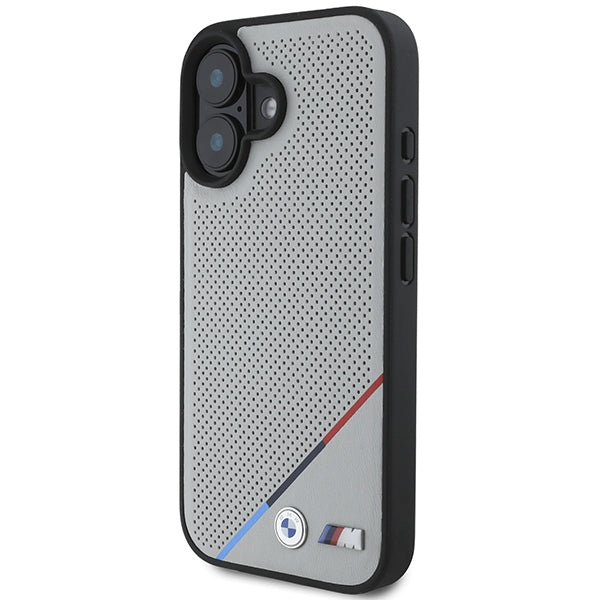 BMW M Perforated Tricolor Line MagSafe iPhone 16 Case - Gray