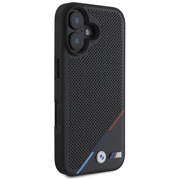 BMW M Perforated Tricolor Line MagSafe iPhone 16 Case - Black