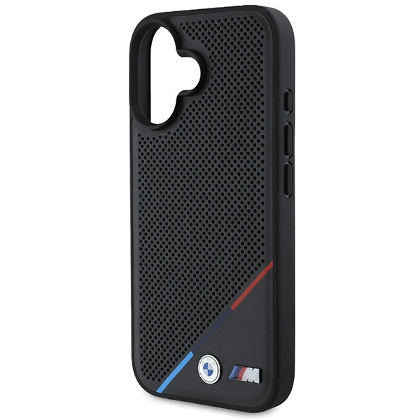 BMW M Perforated Tricolor Line MagSafe iPhone 16 Case - Black