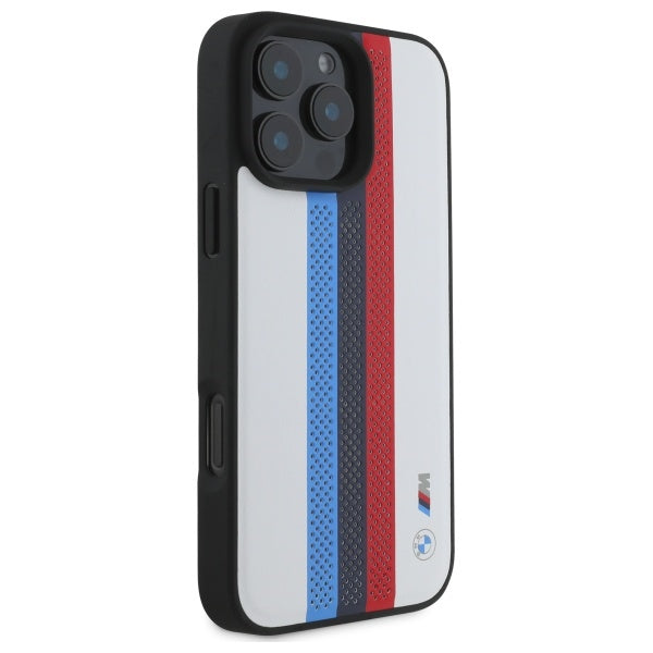 BMW M Performance Tricolor Printed Stripes MagSafeMagSafe iPhone 16 Pro Max Case - White