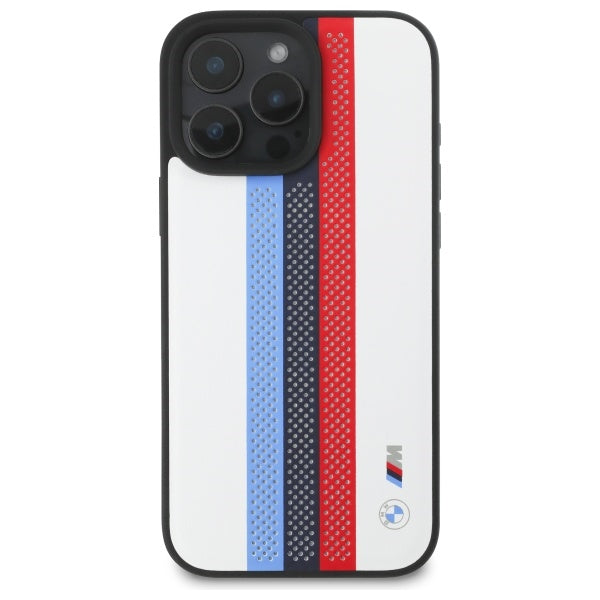 BMW M Performance Tricolor Printed Stripes MagSafeMagSafe iPhone 16 Pro Max Case - White