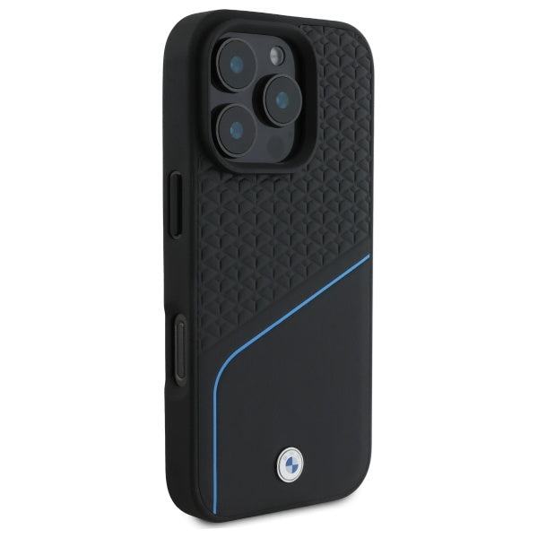 BMW Sign Leather Textured And Line MagSafe Case for iPhone 16 Pro Max - Black