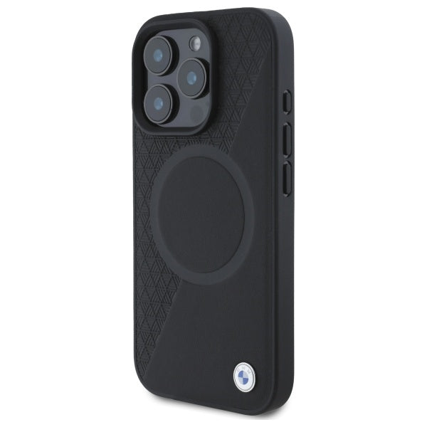 BMW Sign Leather Half Textured And Circle MagSafe case for iPhone 16 Pro Max - black