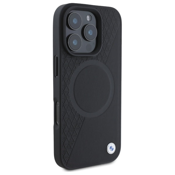 BMW Sign Leather Half Textured And Circle MagSafe case for iPhone 16 Pro Max - black