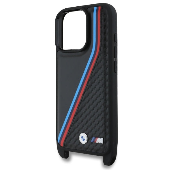 BMW M Edition Carbon Tricolor Lines &amp; Strap Case for iPhone 16 Pro - Black