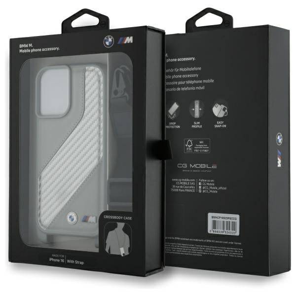 BMW M Edition Carbon Stripe &amp; Strap iPhone 16 Case - Gray