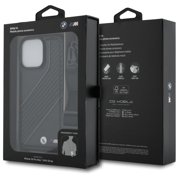 BMW M Edition Carbon Stripe &amp; Strap Case for iPhone 16 Pro Max - Black