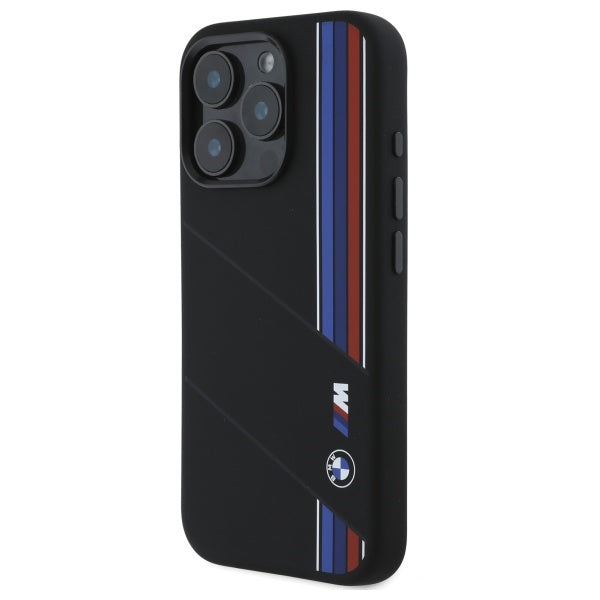 BMW Silicone Cut Tricolor Lines MagSafe Case for iPhone 16 Pro - Black