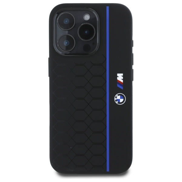 BMW Silicone Hexagon Blue Line MagSafe iPhone 16 Pro Case - Black