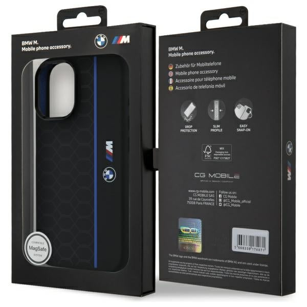 BMW Silicone Hexagon Blue Line MagSafe iPhone 16 Case - Black