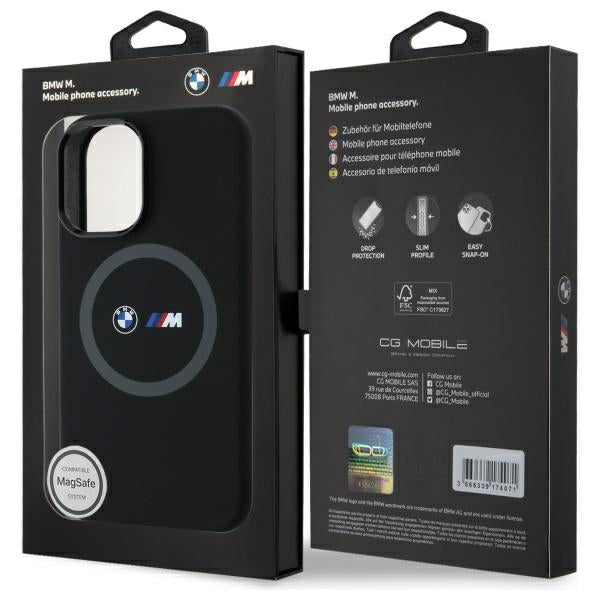 BMW M Silicone Printed Ring MagSafe iPhone 16 Case - Black