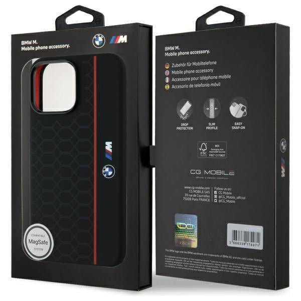 BMW Silicone Hexagon Red Line MagSafe Case for iPhone 16 Pro Max - Black
