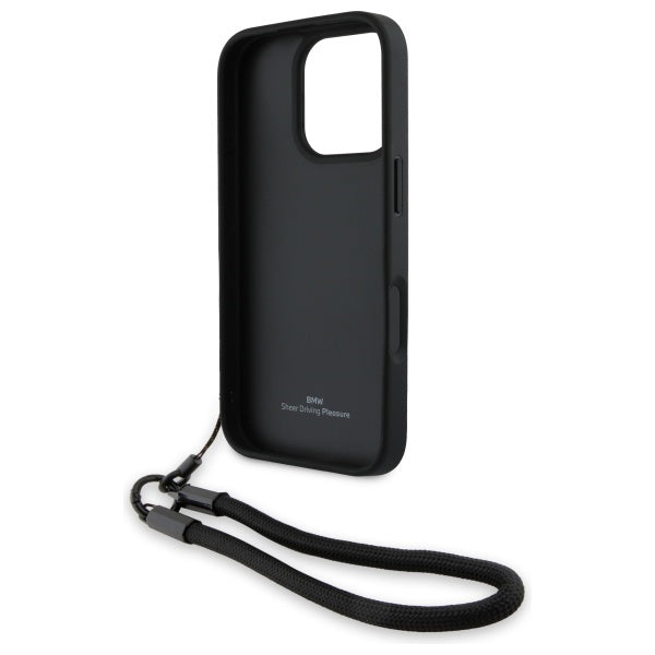BMW Signature Leather Wordmark Cord case for iPhone 16 Pro Max - black