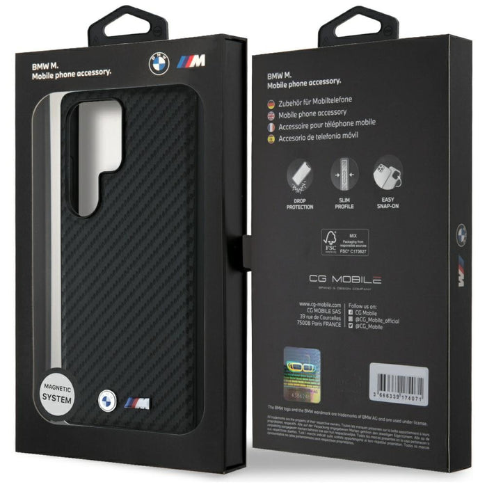 BMW Leather Carbon MagSafe Case for Samsung Galaxy S25 Ultra - Black