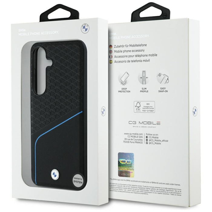 BMW Leather Textured and Smooth MagSafe Case for Samsung Galaxy S25 - Black