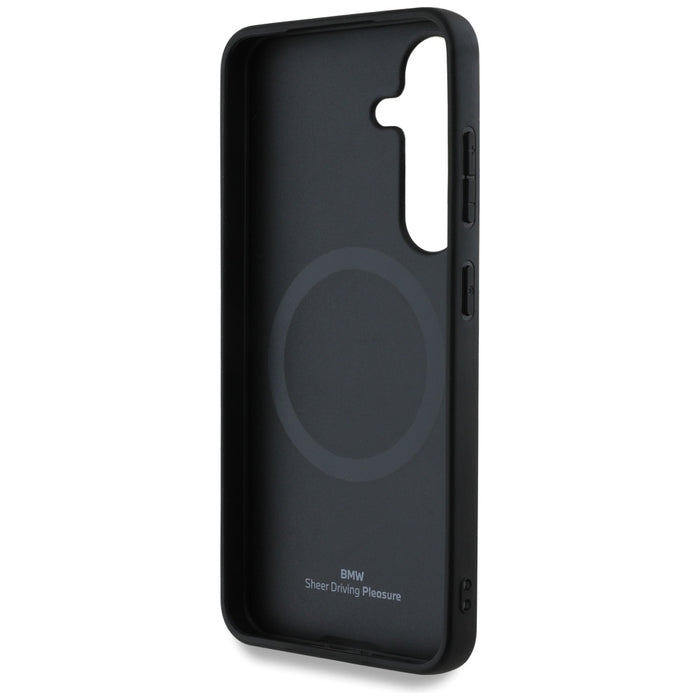 BMW Leather Textured and Smooth MagSafe Case for Samsung Galaxy S25 - Black