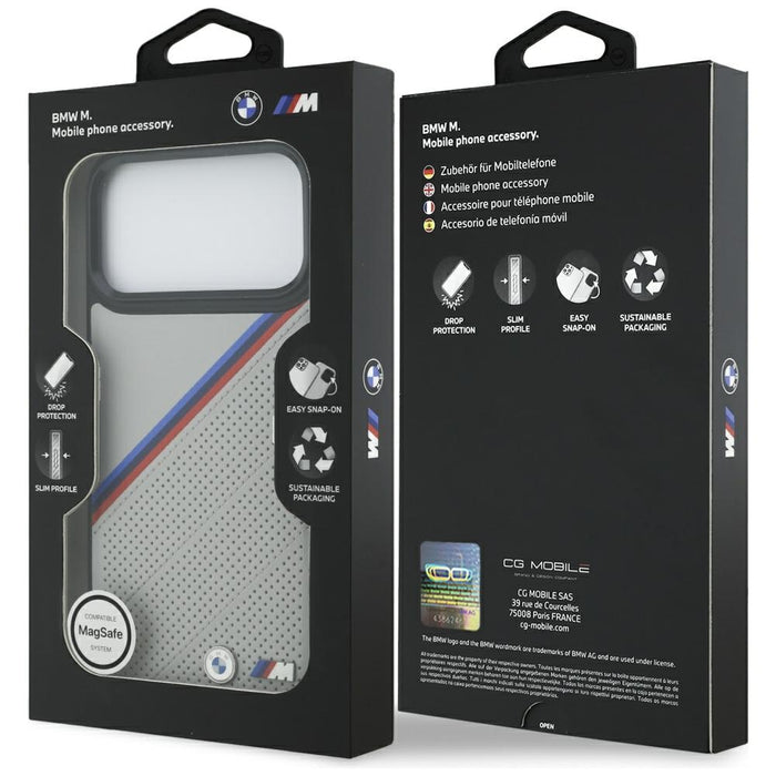 BMW M Tricolor Metal Logo MagSafe Case for iPhone 17 Pro Max - Gray