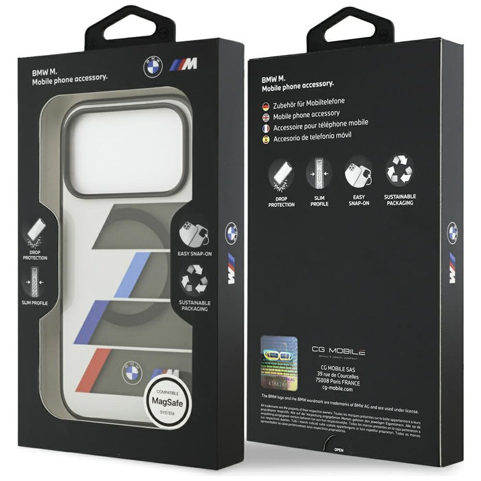 BMW M IML Metal Buttons Tricolor Lines MagSafe Case for iPhone 17 Pro Max - Gray