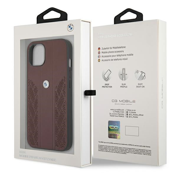 BMW Leather Curve Perforate Case for iPhone 13 mini - Red