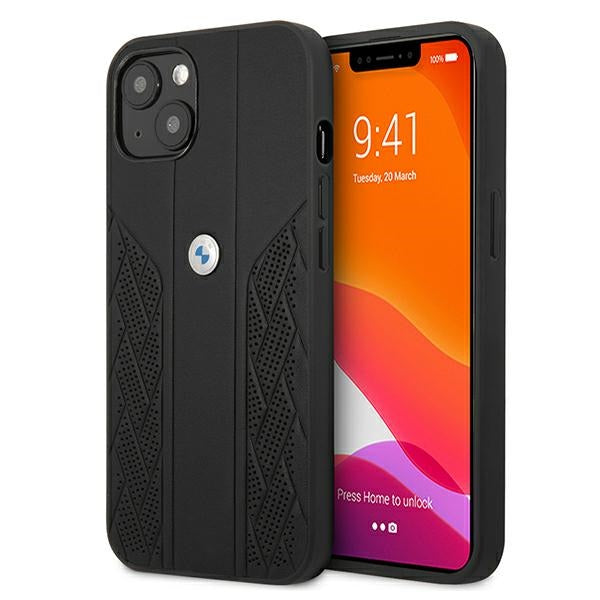 BMW Leather Curve Perforate Case for iPhone 13 mini - Black