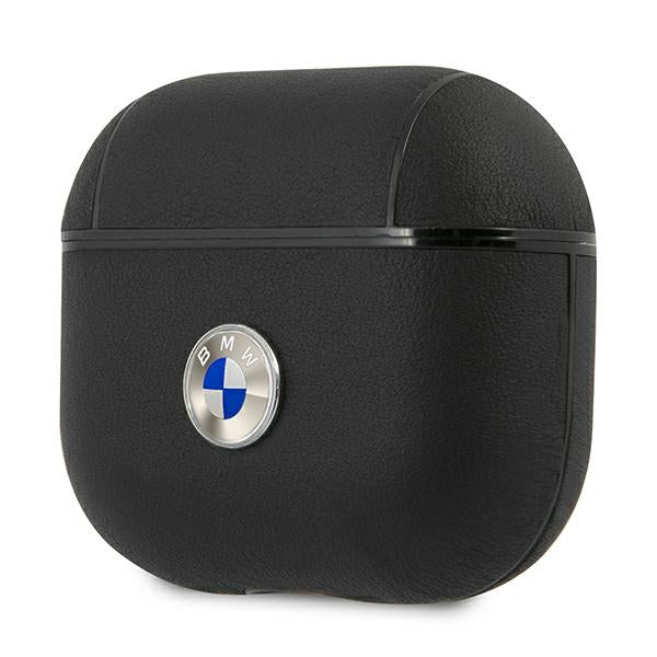BMW Genuine Leather Silver Logo Case for AirPods 3 - Black