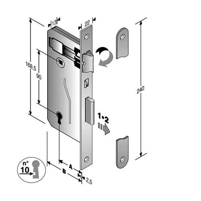 LOCK PLAIN R90 40MM BRASS DIN