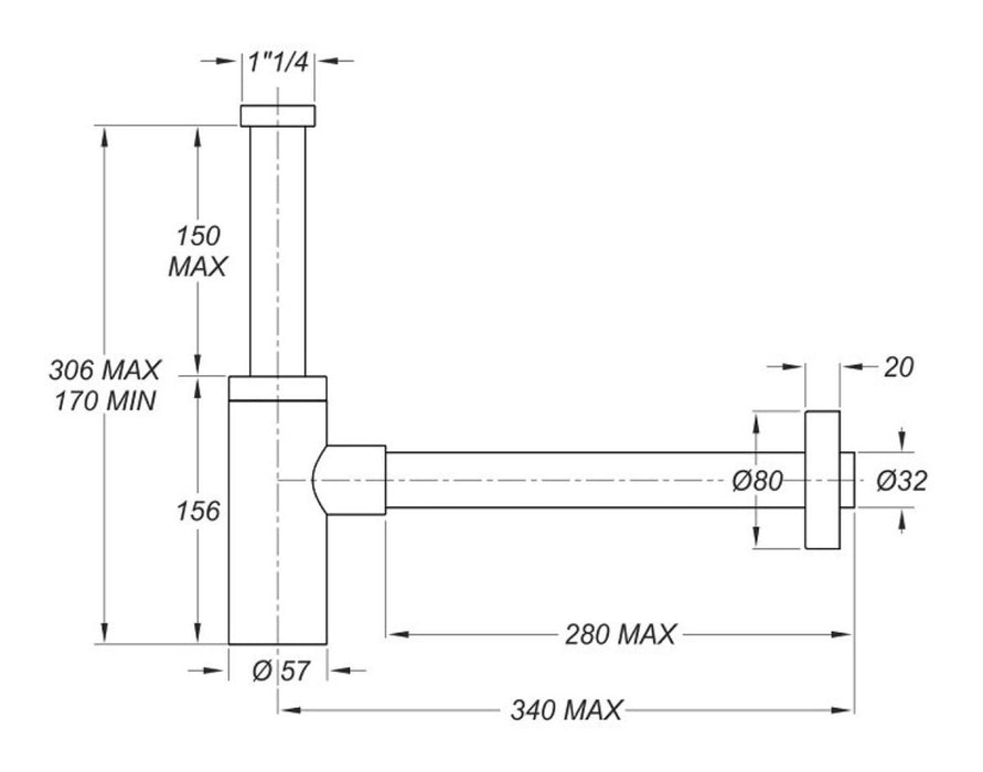 SINK TRAP CHROME 1 1/4 Ф32ММ INOX