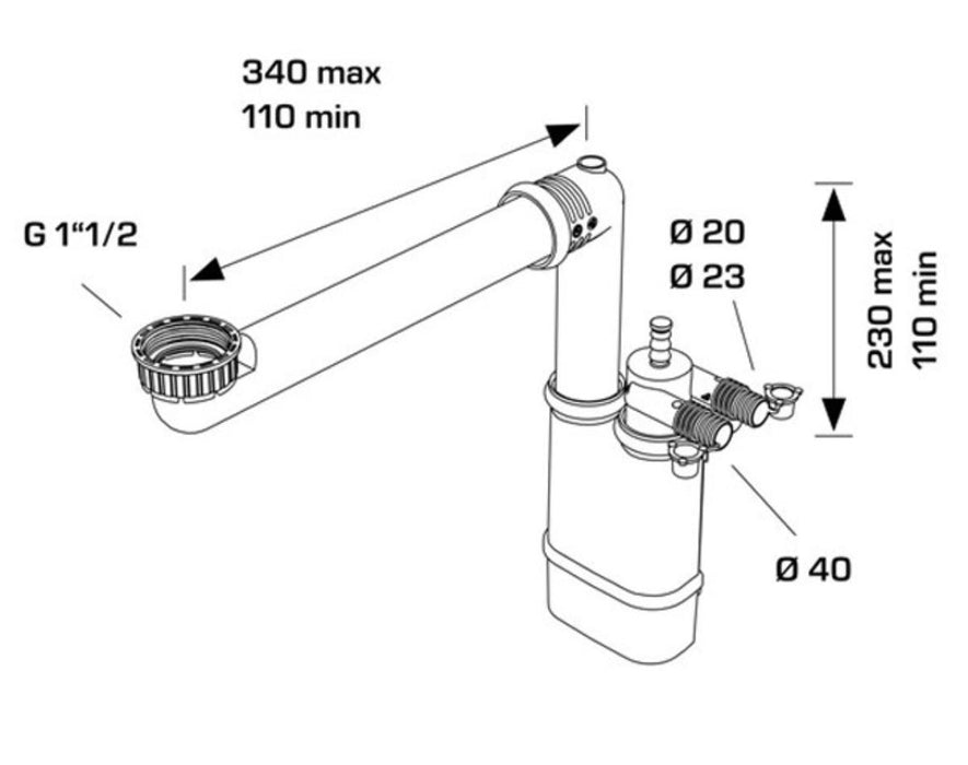 SINK TRAP 1 1/2 Ф40 WITH 2 PP SPOUTS