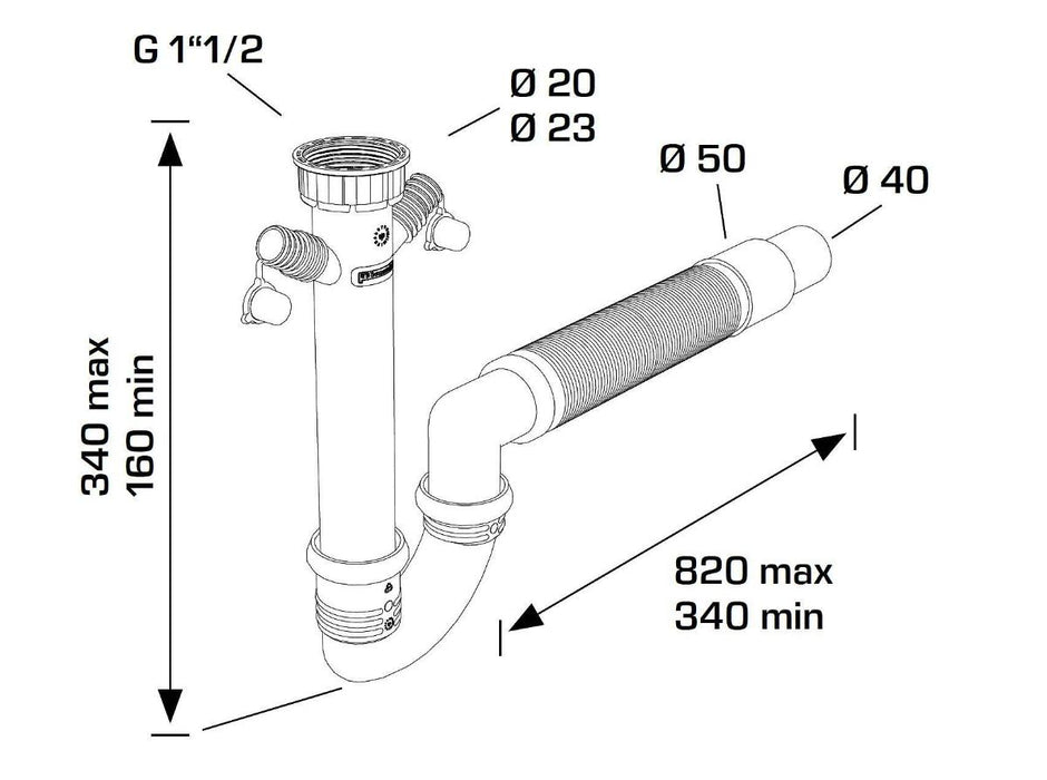 SINK TRAP 1 1/2 F40 WITH 2 GV SPOUTS