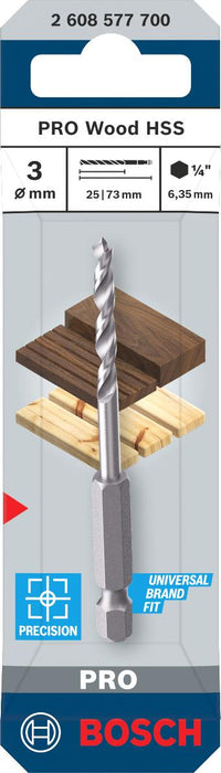 WOOD DRILL BOSCH HEX 3x74
