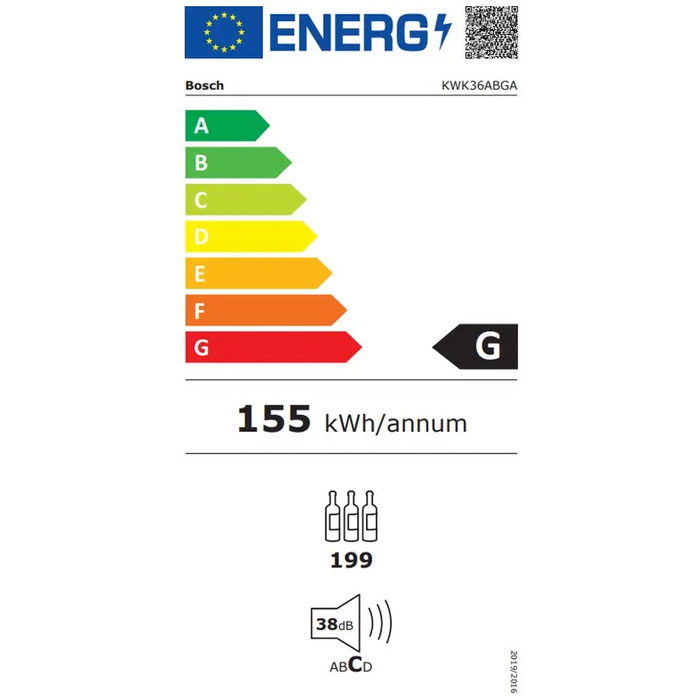 Bosch KWK36ABGA SER6 Wine display case with glass door G 186 x 60 x 61 cm Number of shelves - 10 Capacity for bottles